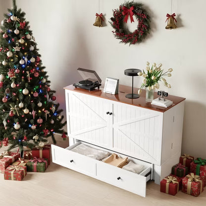 Mjkone Full/Queen Size Murphy Bed Chest with Mattress and Storage