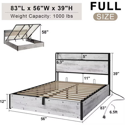 AMERLIFE Lift Up Storage Bed Frame with Lifting Storage & Charging Station