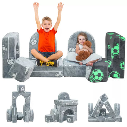 Hooseng Modular Kids Couch, Glow-in-The-Dark Sectional Convertible Toddler Play Sofa, Multi-Combination Playing Couch for Playroom