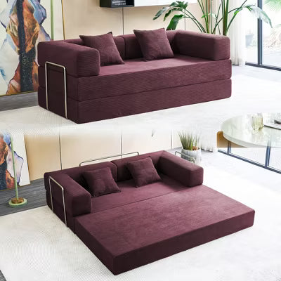 JOYRACER Convertible Sleeper Sofa Bed with 2 Pillows, Folding Mattress Couch, Removable Washable Floor Sofa for Small Spaces, Off White