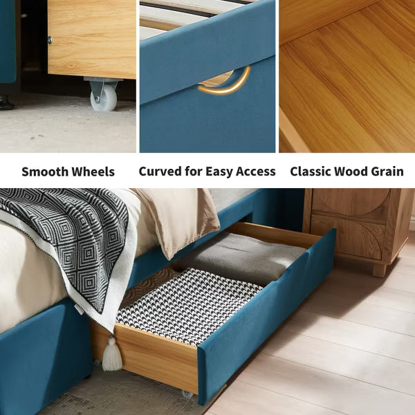 Platform Bed Frame with 2 Storage Drawers,63" Tufted Velvet Headboard,Wooden Slats,Sturdy Frame,Noise-Free,Easy Assembly