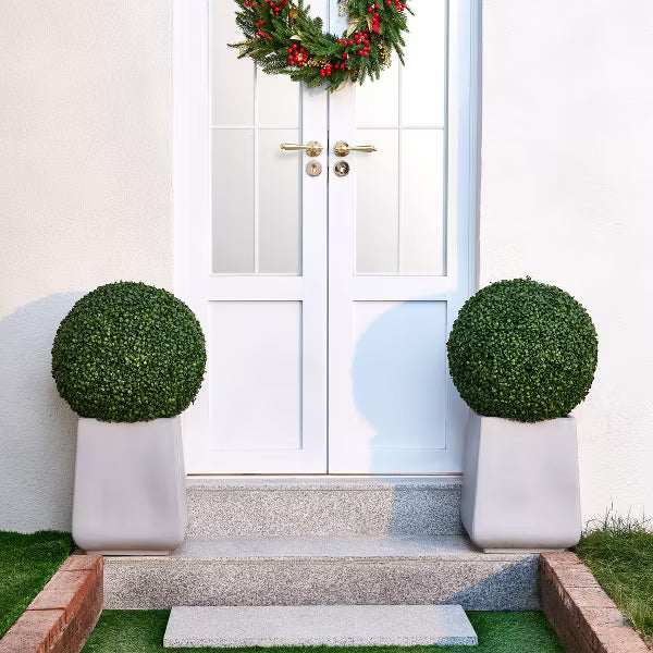 Dr.Planzen 18" Artificial Boxwood Topiary Balls - Set of 2 UV Protected PE Greenery Spheres for Outdoor Porch - Fade Resistant Fake Plant Trees