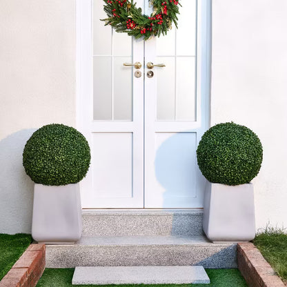Dr.Planzen 18" Artificial Boxwood Topiary Balls - Set of 2 UV Protected PE Greenery Spheres for Outdoor Porch - Fade Resistant Fake Plant Trees