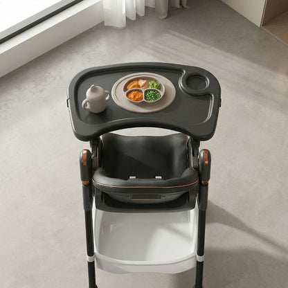 Adjustable Baby High Chair 0-6 Years, Portable Infant Feeding Seat with Safety Belt, Silent Lockable Wheels, Easy-Clean Design for Home, Dining, Black
