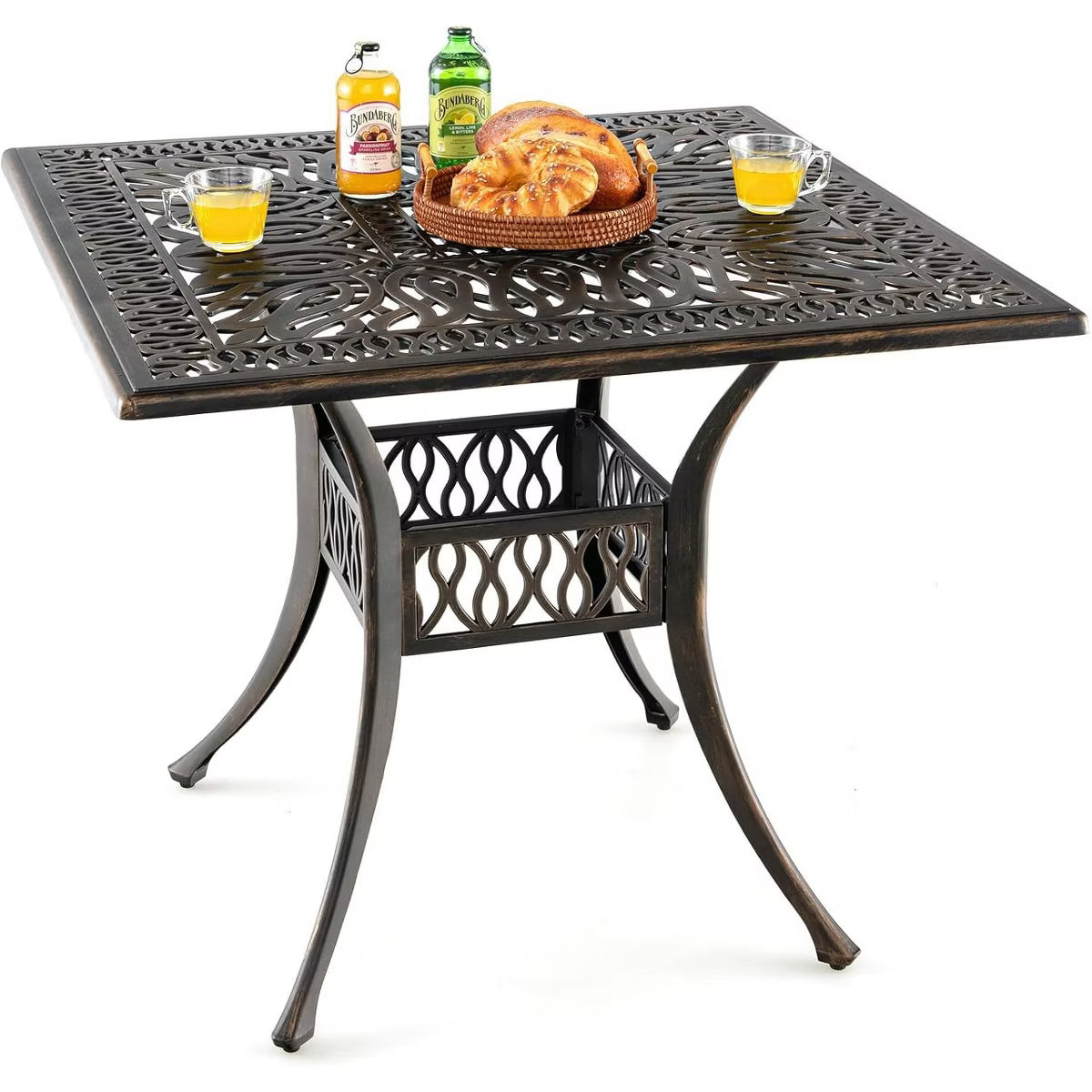 BOSMILLER 31.5" Round Outdoor Bistro Table, PE Rattan Patio Side Table with Adjustable Foot Pad, Outdoor Dining Table for Garden Balcony, Black/White