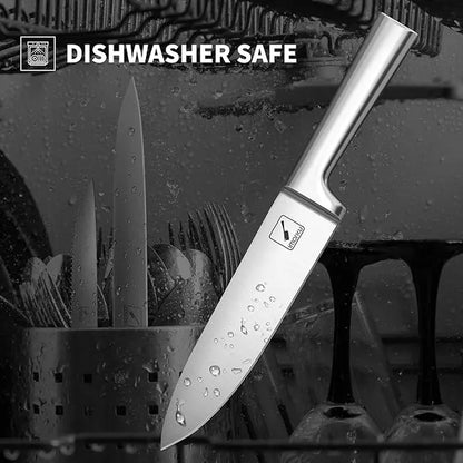 imarku Kitchen Knife Set 15 Pieces Japanese Stainless Steel Knife Block Set with Sharpener - Dishwasher Safe Kitchen Knives, Silver
