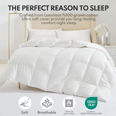 FAPO Down Feather Comforter Queen Size - High Fill Power All Season Duvet Insert, Luxurious Hotel Medium Warmth Bedding Comforter (90x90inch)