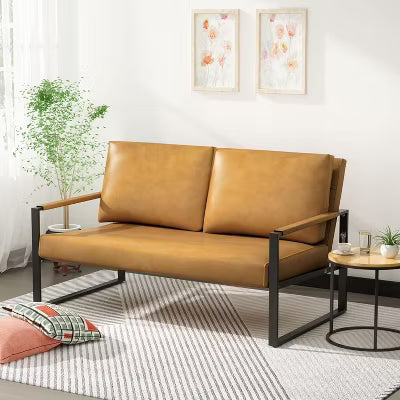 Hooseng 48.4" Loveseat Sofa, 2-Seater Living Room Couch with Premium Upholstery and Robust Metal Frame, Small Love Seat with Armrest for Home Office