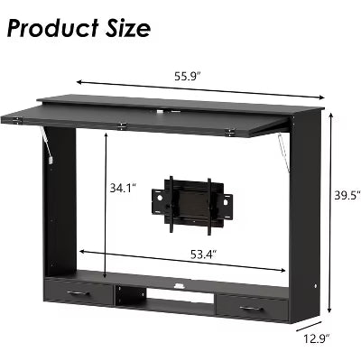 PAKASEPT Wooden Outdoor TV Enclosure, Weatherproof TV Cover for Maximum 58" Screens, Lockable with Adjustable Dual-Arm TV Wall Mount Bracket & Light