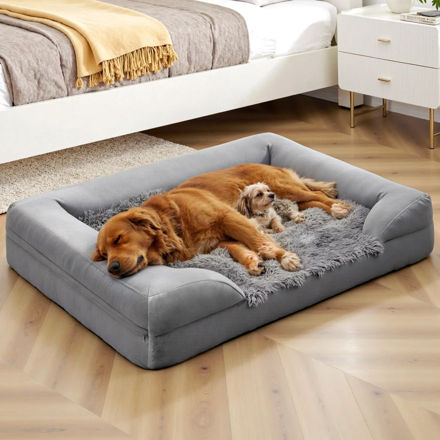 Gimars Orthopedic Thicken Egg Foam Ultra Soft Dog Beds for Large Dog Waterproof High Supportive Bolsters with Easy Clean Removable Washable Pet Beds Cover for Large Medium Small & Aging Dogs