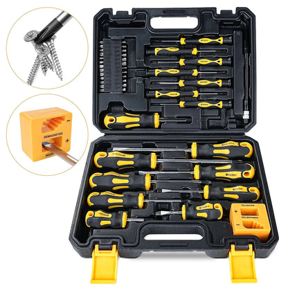 Goobetter 43pcs Magnetic Screwdriver Set - With Magnetic Adjustment Tool + Bendable Extension + 25 Bits | Phillips/Flathead Precision Screwdriver Set for Precision Repair, Electronics and Home DIY
