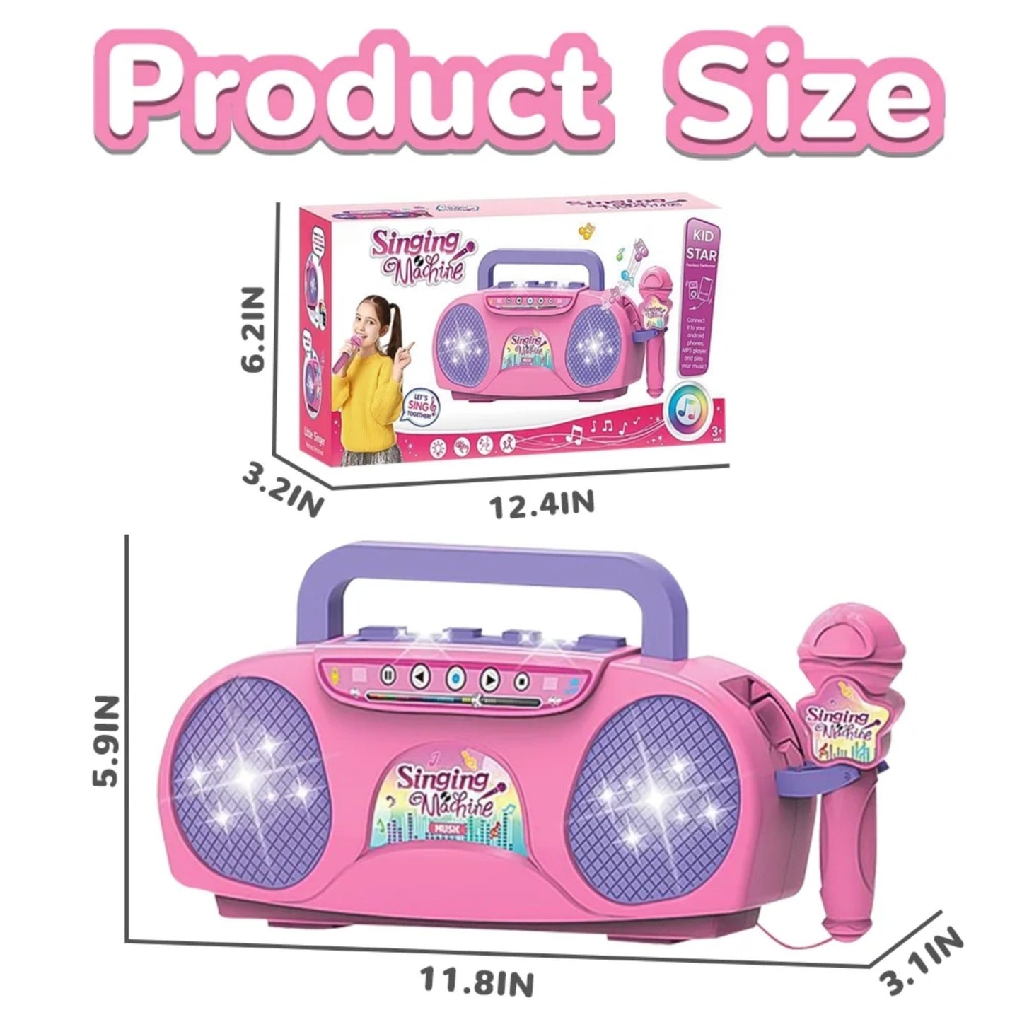 JUGAAD LIFE Microphone Toys for Kids Girls, Portable Karaoke Machine Microphone for Singing, Birthday Gifts for 3 4 5 6 7 Year Old Boys Girls Toddler