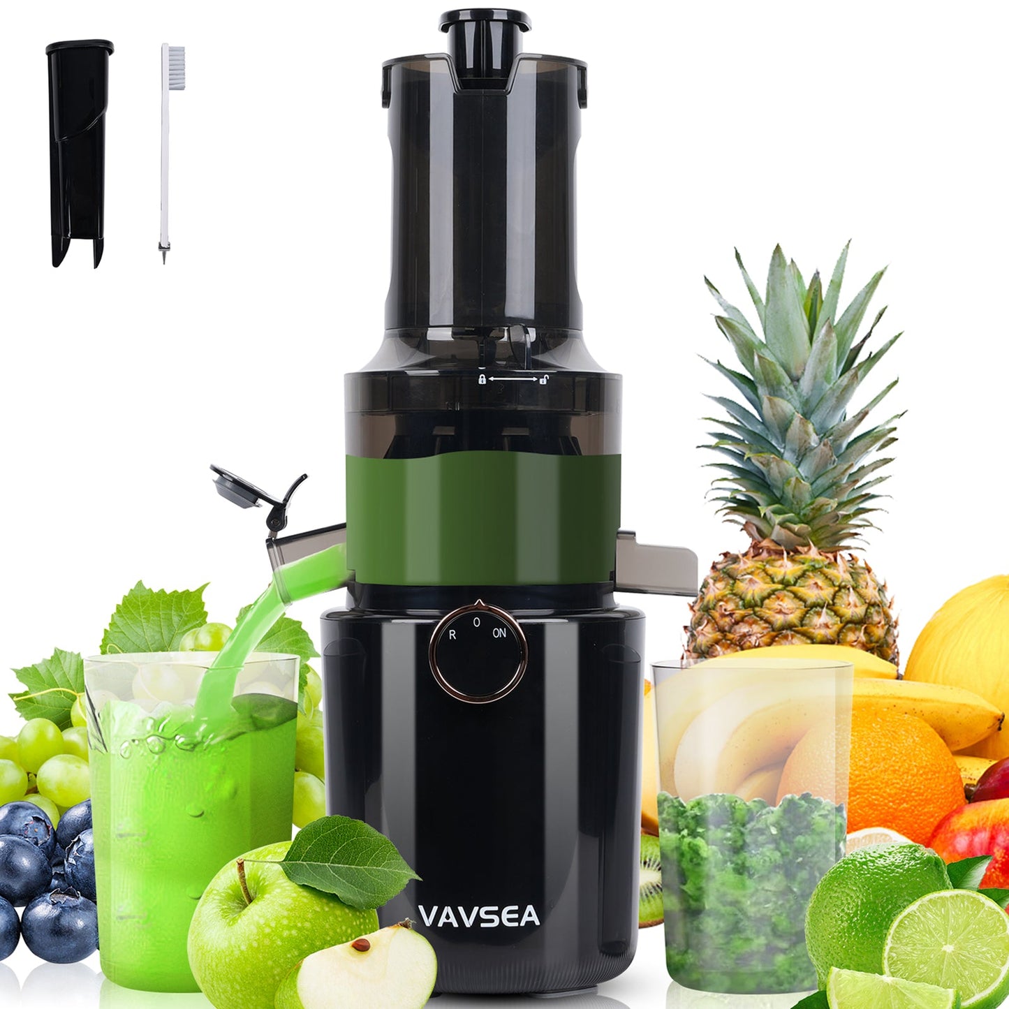 Juicer Machines, Cold Press Juicer with 800 ml Juice Cup, 95% High Juice Yield Slow Masticating Juicer, with Reverse Function, for Whole Vegetables and Fruits, Black