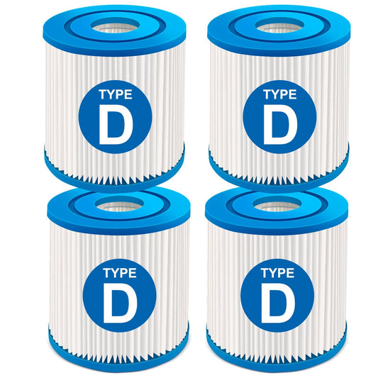 4-Pack Type D Pool Filter Cartridge 4.15"x3.75" Compatible with Summer Waves and More Above Ground Inflatable Spa Pool Pump Filter Replacement