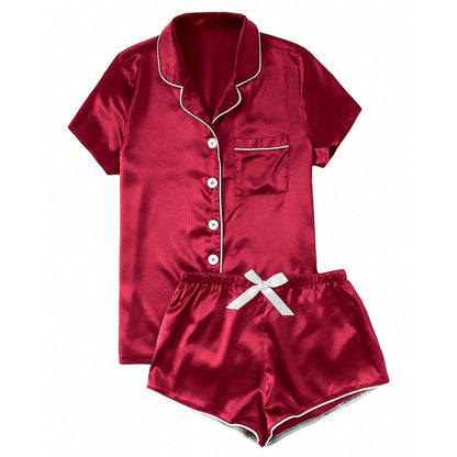 Kaemgyyd Women's Pajama Sets Plus Size Satin Sleepwear Silk Button down Short Sleeve Pj Tops and Shorts 2 Piece Loungewear