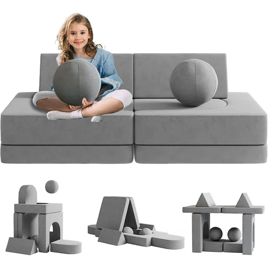 Toddler Couch, Glow in The Dark Kids Play Couch Toddler Fold Out Couch, Kids Fold Out Couch for playroom, Convertible Baby Fold Out Play Foam and Floor Cushion for Bedroom