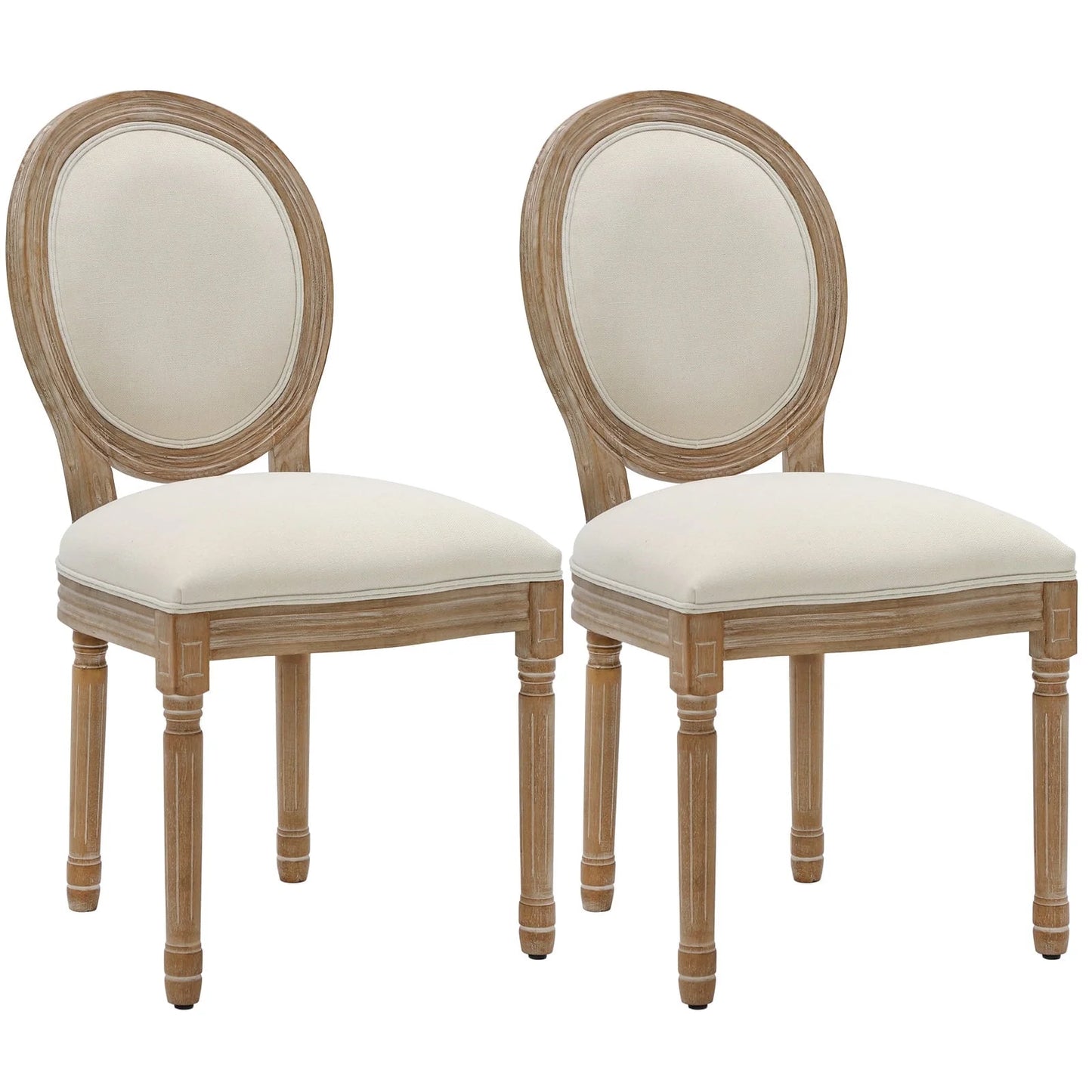 King Louis Back Side Chair Set of 2 French Country Dining Chairs Upholstered Linen Dining Room Chairs,Beige