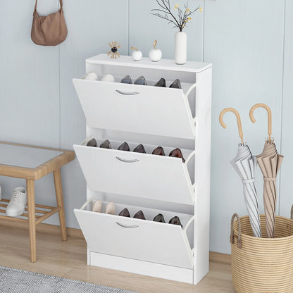Ktaxon 3 Drawers Wooden Shoe Cabinet, Entryway Shoe Storage Cabinet Shoe Rack Organizer for Hallway Bedroom Closet Living Room Home Apartment, White