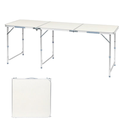 Ktaxon 6' Outdoor Portable Aluminum Camping Picnic Table, 3-Level Adjustable Height Metal Folding Dining Table, Use for Camping Party Wedding Garden Commercial Entertaining Events, White