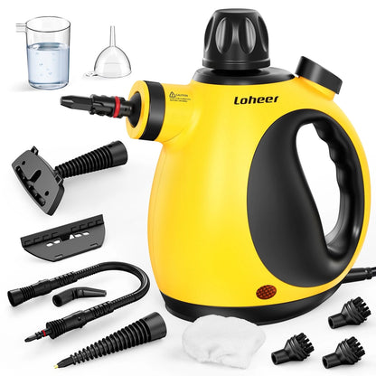 Loheer Pressurized Handheld Steam Cleaner for Home, 1200W Multi-Surface Steamer, 12.8oz Natural Steamer for Cleaning Car, Bathroom, Shower, Upholstery, Grout, Window, Grease