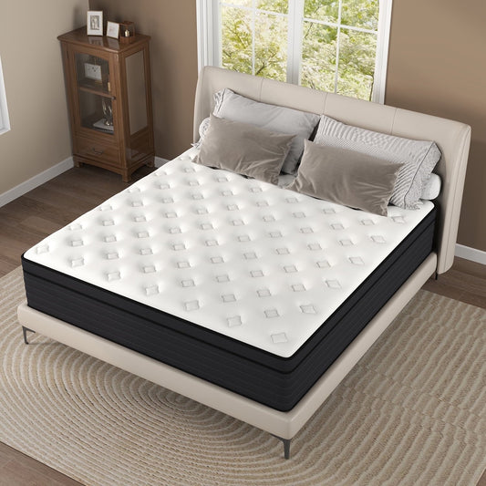 Yilicy 12 inch Queen Adult Mattress with Pocket Spring Hybrid Memory Foam Medium Firm Mattress