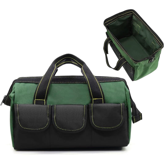 18 Inch Wide Mouth Tool Bag for Professionals, Waterproof and Durable. Great for Construction Electricians Carpentry and DIY Enthusiasts, Green