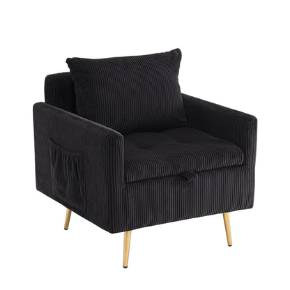 Modern Accent Chair, Single Sofa Armchair with Storage, 1 Pillow, Corduroy Fabric Arm Chair for Living Room, Black