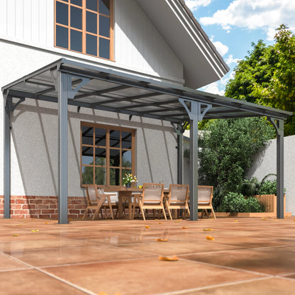 NETAJE 10'x14' Outdoor Splicable Gazebo, Hardtop Wall Mounted Gazebo & Pergola with Aluminum Frame and Sloping Roof, for Backyard, Deck, Patio-Gray