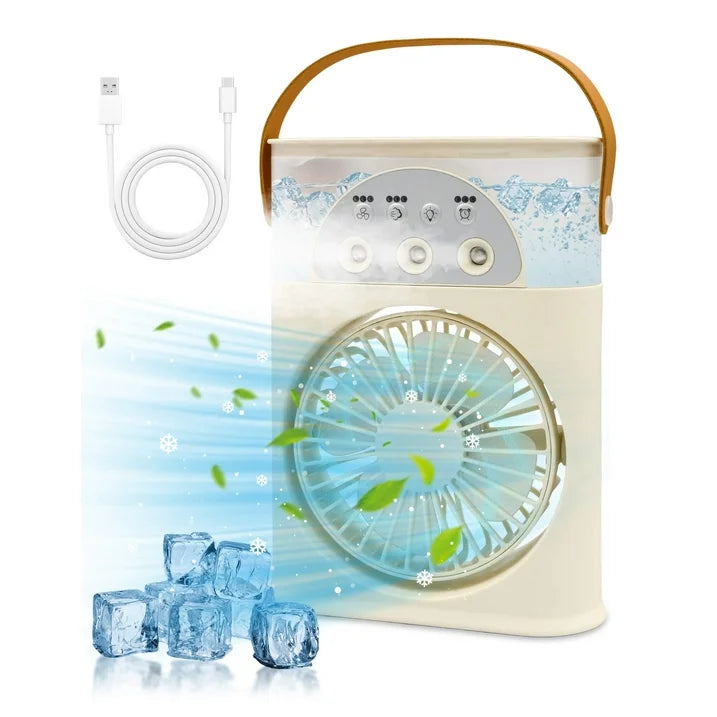 Sentryse Portable Air Conditioner Fan, Rechargeable Mini Evaporative Air Cooler Quiet Desk Fan, Personal Mini AC with 7 Colors LED Light for Home, Office, Beige