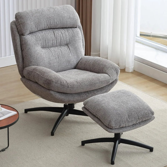 Othniel Gray Swivel Accent Chair with Ottoman Rocker Glider Chairs Ottoman Footrest Set