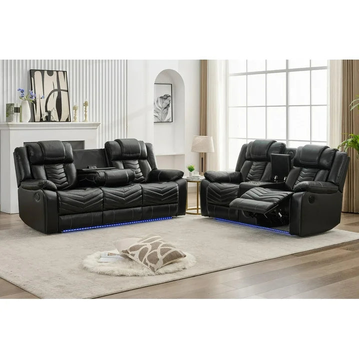 Othniel Power Recliner Sofa Set 5-Seater with Bass Speaker,Wireless Charger,LED Light Black