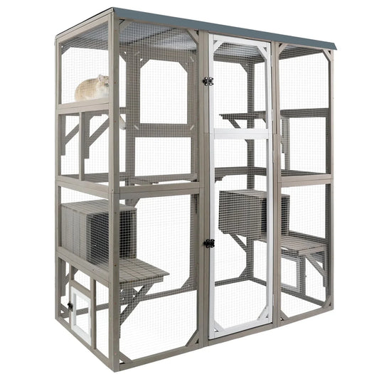 PETSCOSSET Outdoor Catio Enclosures Large Wooden Cat House Patio