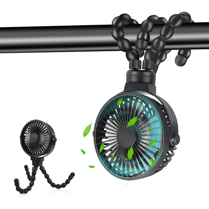GPED Mini Portable Stroller Fan, Flexible Tripod, 360° Rotation, Battery Operated, Black