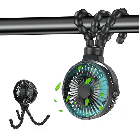 GPED Mini Portable Stroller Fan, Flexible Tripod, 360° Rotation, Battery Operated, Black