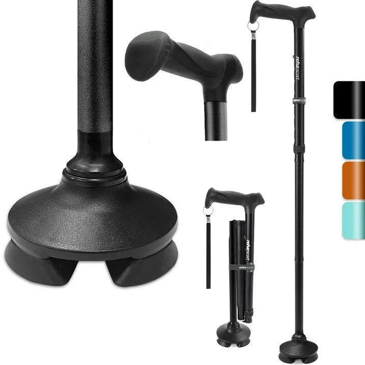 Rehaescort Adjustable Folding Walking Cane,Lightweight Heavy Duty Sticks Pivot Tip for Men and Women,Black