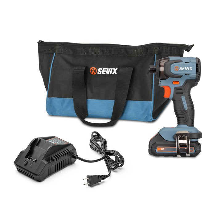 SENIX 20 Volt Max* 1/4-Inch Impact Driver, Brushless Motor, 130 Foot-Pound of Max Torque, 3000 RPM (Battery, Charger and Soft Bag Included) PDIX2-M2