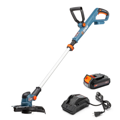 SENIX 20V 10" Cordless Weed Eater, Grass Trimmer, Telescoping Rotating Shaft, Adjust Head & Assistant Grip, Auto Line Feed w/ 2.5Ah Battery & Charger, GTX2-M