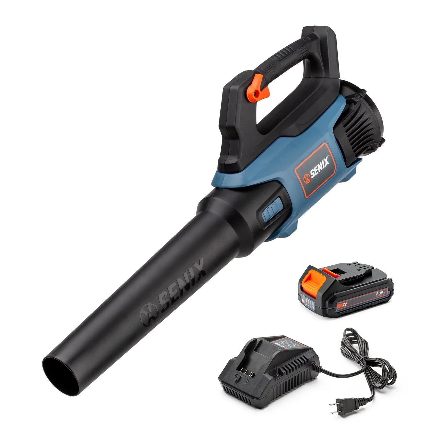 SENIX 20 Volt Max* Cordless Leaf Blower, Variable Speed, Lightweight, Up to 350 CFM and 80 MPH, (Battery and Charger Included) BLAX2-M