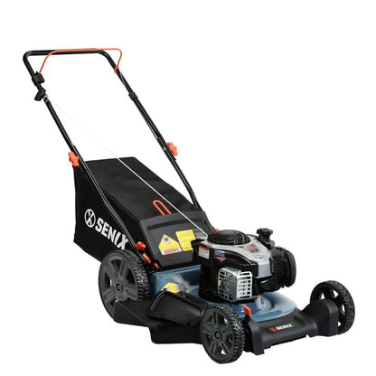 SENI 21 Gas Lawn Mower, 140cc 4 Cycle Made in USA Briggs  Stratton Engine Push Mower, 3 In 1, 6 Height Adjustments, 11 Rear Wheels, LSPG M7