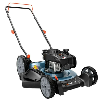 SENI  21 Gas Lawn Mower, 140cc 4 Cycle Made in USA Briggs  Stratton Engine, 2 In 1 Mulch  Side Discharge Push Mower, 6 Position Height Adjustments, 11 Rear Wheels, LSPG M6