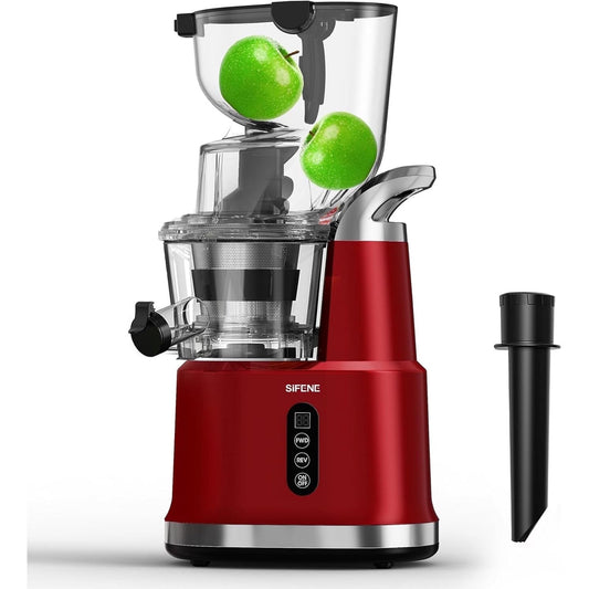 SiFENE 250W Cold Press Juicer Machine, 83mm Large Dual Mouth, High Yield, Easy to Clean, Red