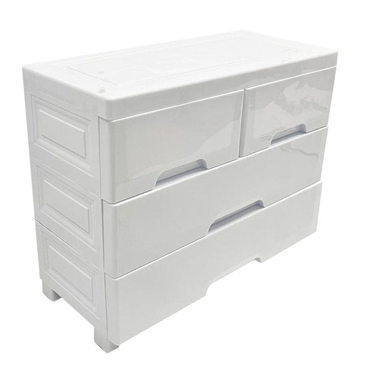 SUSUZI 4 Drawer Plastic Storage Nightstand, White,22"W x 12"D x 20"H