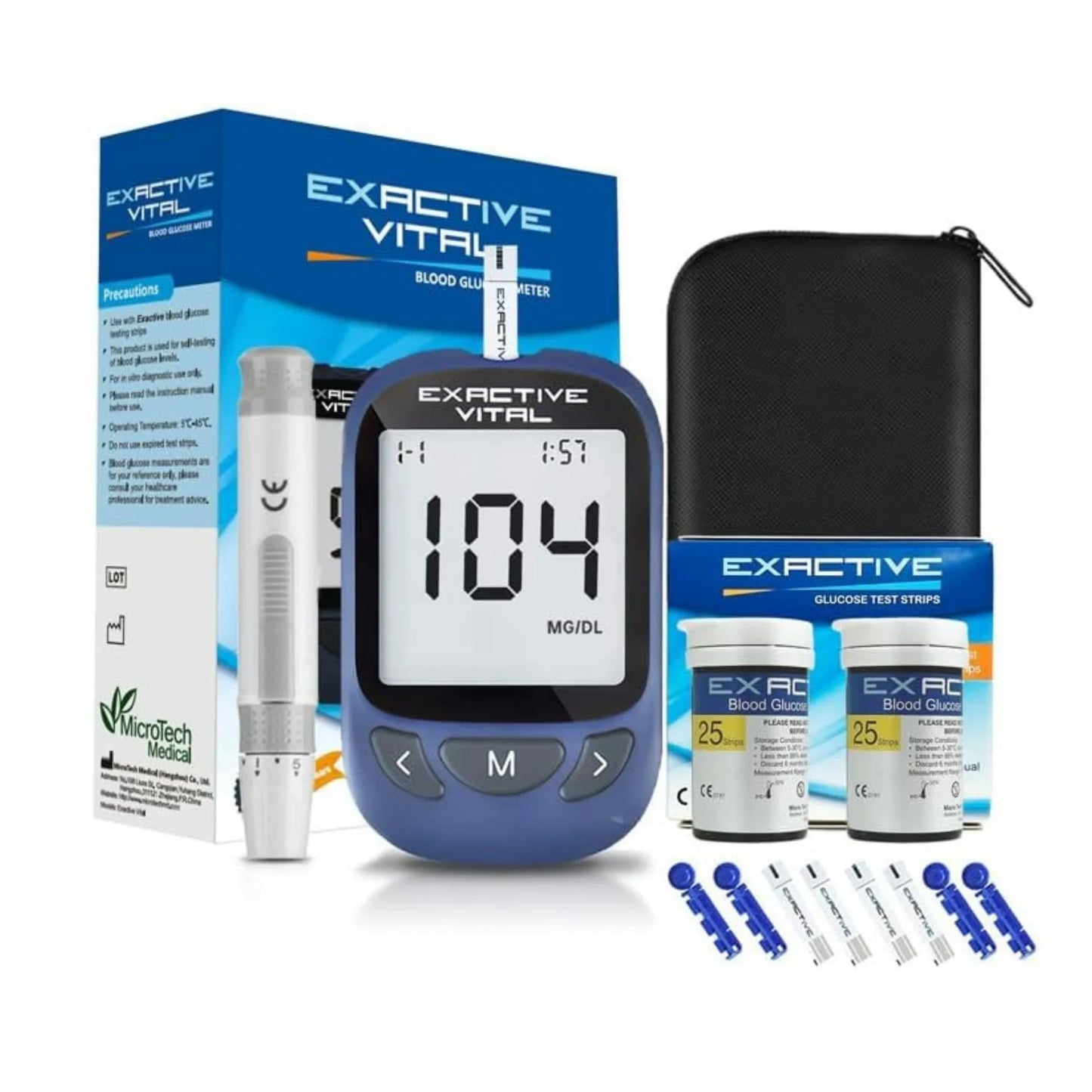 SUWU Blood Glucose Monitor Kit, Blood Glucose Meter Glucometer Kit ,50 Glucometer Strips, 50 Lancets, Lancing Device, Carrying Case
