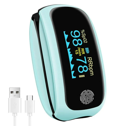 SUWU Pulse Oximeter Fingertip, Pulse Oximeter Rechargeable, Pulse Oximeter with Rechargeable, Fingertip Blood Oxygen Saturation Monitor Rechargeable, for Home Outdoor Sports Wide Use (Blue)