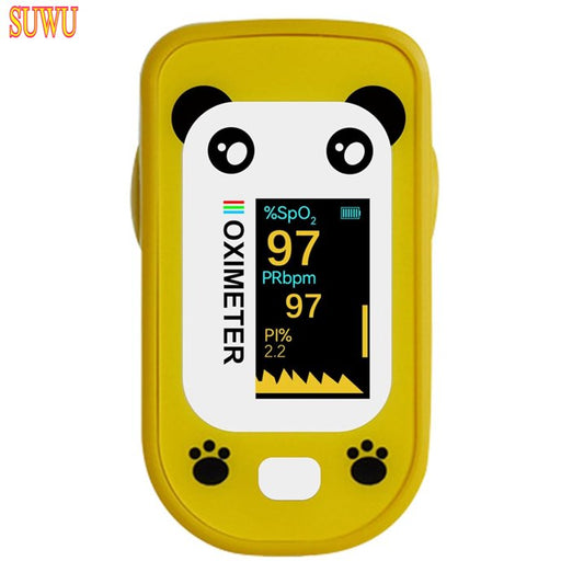 SUWU Pulse Oximeter, Rechargeable Oximeter for Kids  Children, Blood Oxygen Saturation, Pulse Rate Monitor, Cute Cartoon Design, USB C Charging,Yellow