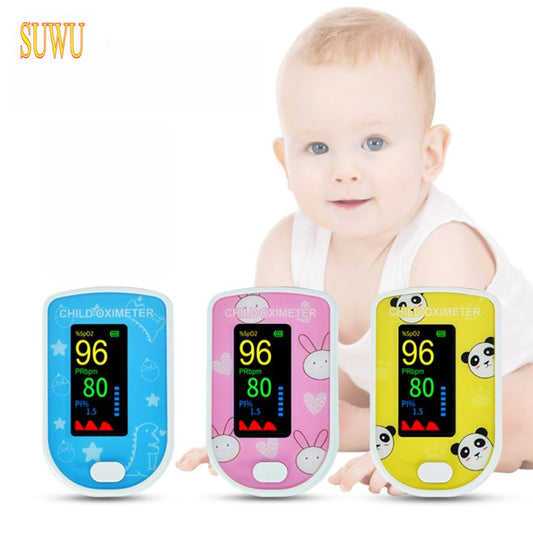 SUWU Pulse Oximeter, Rechargeable Oximeter for Kids  Children, Blood Oxygen Saturation, Pulse Rate Monitor, Cute Cartoon Design, USB C Charging,Blue
