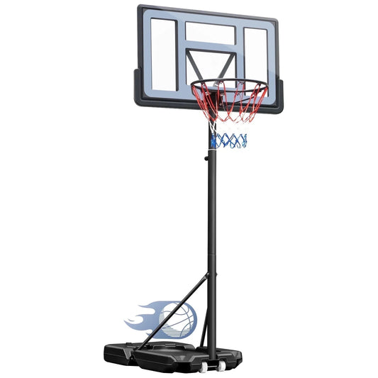 Seray Basketball Hoop with 44 inch Backboard and 2 Wheels, Basketball Hoop Outdoor 3.8-10 feet Adjustable Height for Kids/Adults Outdoor/Indoor Sports