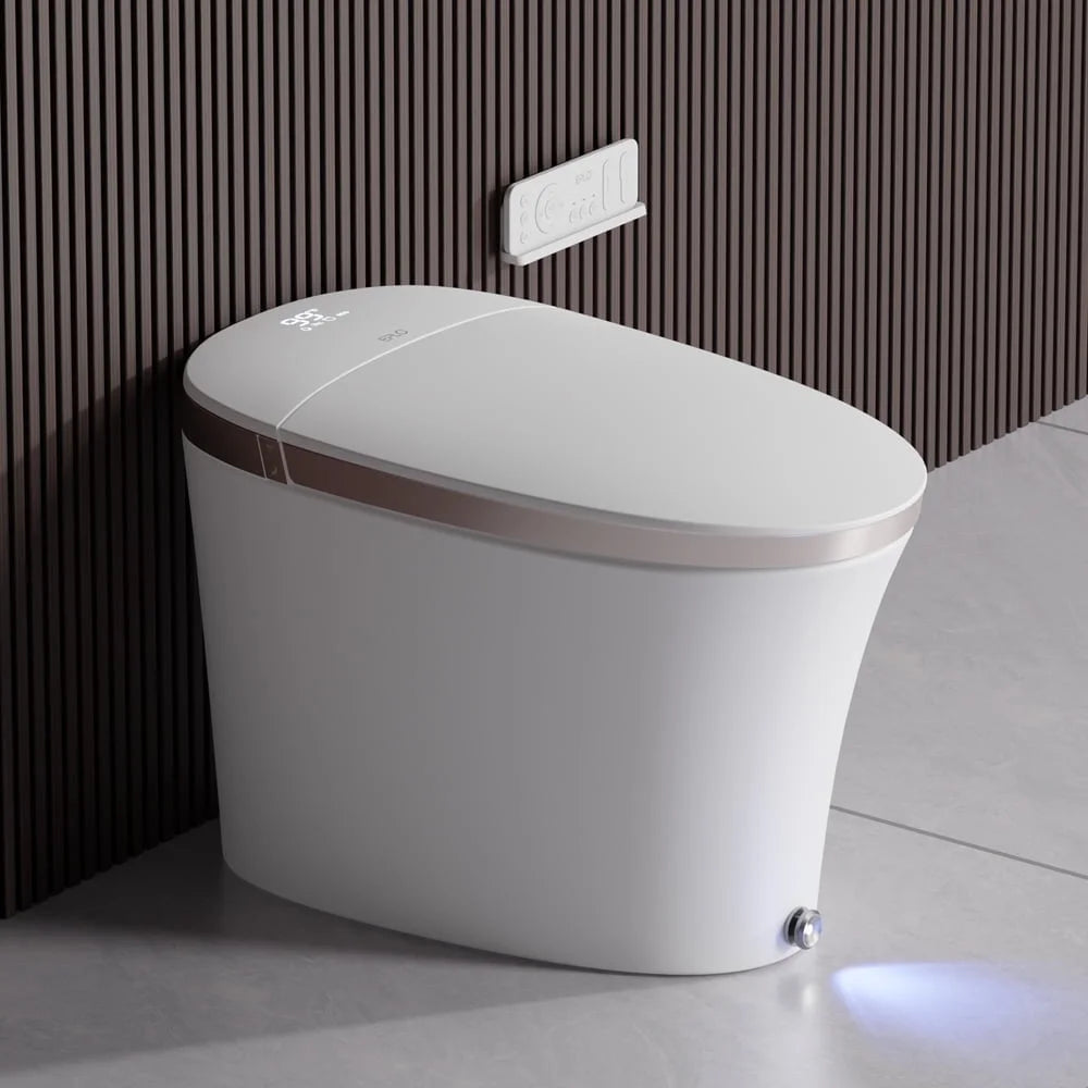 Smart Bidet Toilet with Foam Shield Splash Proof,Flash Drying,Off seat Auto Flush, Foot Kick Flush
