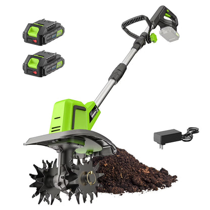 Steelite 21V Cordless Tiller Cultivator,9-Inch Electric Garden Tiller, 360RPM Battery Powered Garden Cultivator,Lightweight Rototiller and Tiller for Gardening, 2 ×2.0Ah Batteries & Charger Included