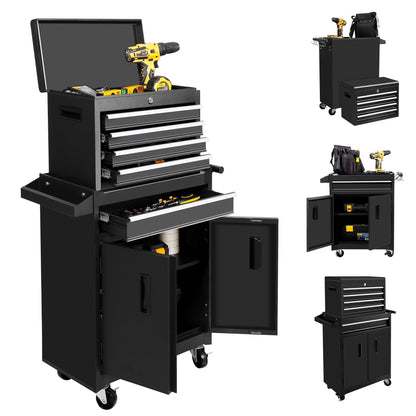 Steelite 26-Inch Tool Chest & Storage Cabinet, 5 Drawers Rolling Tool Chest with Detachable Top Tool Box for Garage Warehouse Workshop, Rolling Garage Organizer with Handle and 6 Hooks